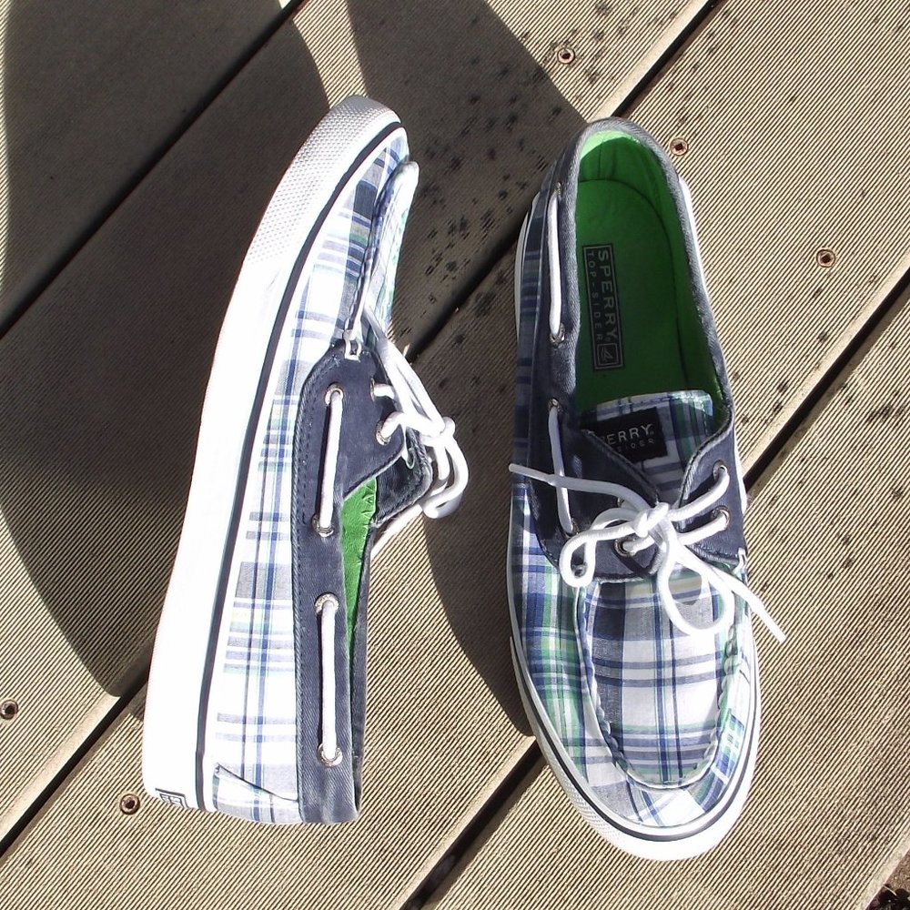Sperry Biscayne 2 Eye Navy Plaid Boat Shoes